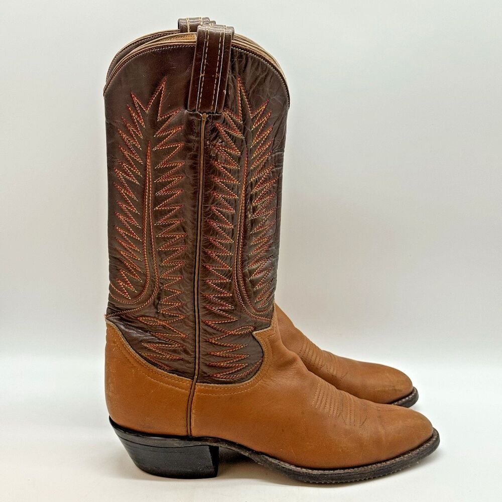 Vintage Tony Lama Black Label Bi-Tone Brown Leather Western Cowboy Boots 0665